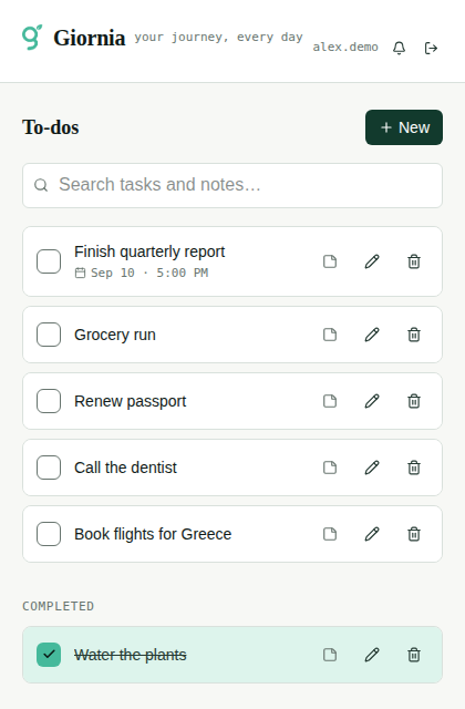 Todos screen in Giornia